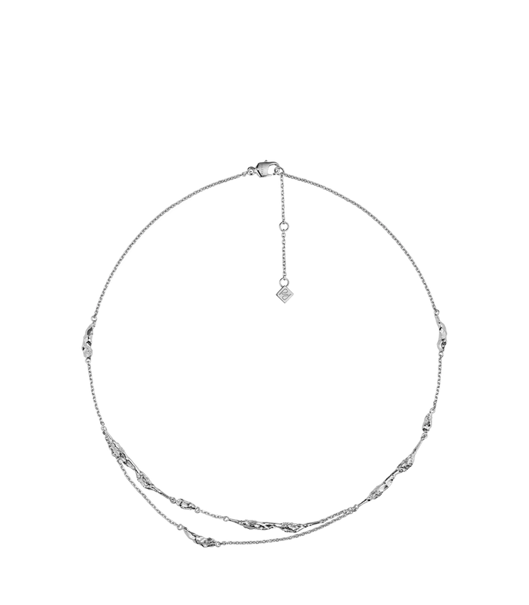 Collar de doble cadena Eroz, edición en latón chapado en rodio plateado