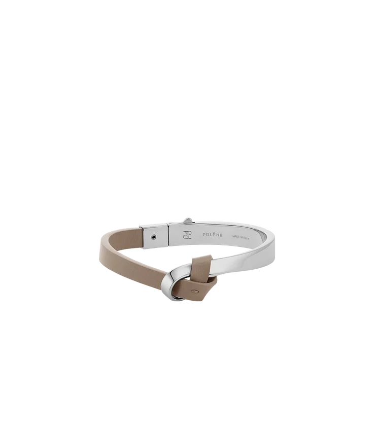 Pulsera Ormé Edition de plata rodiada con cuero color topo