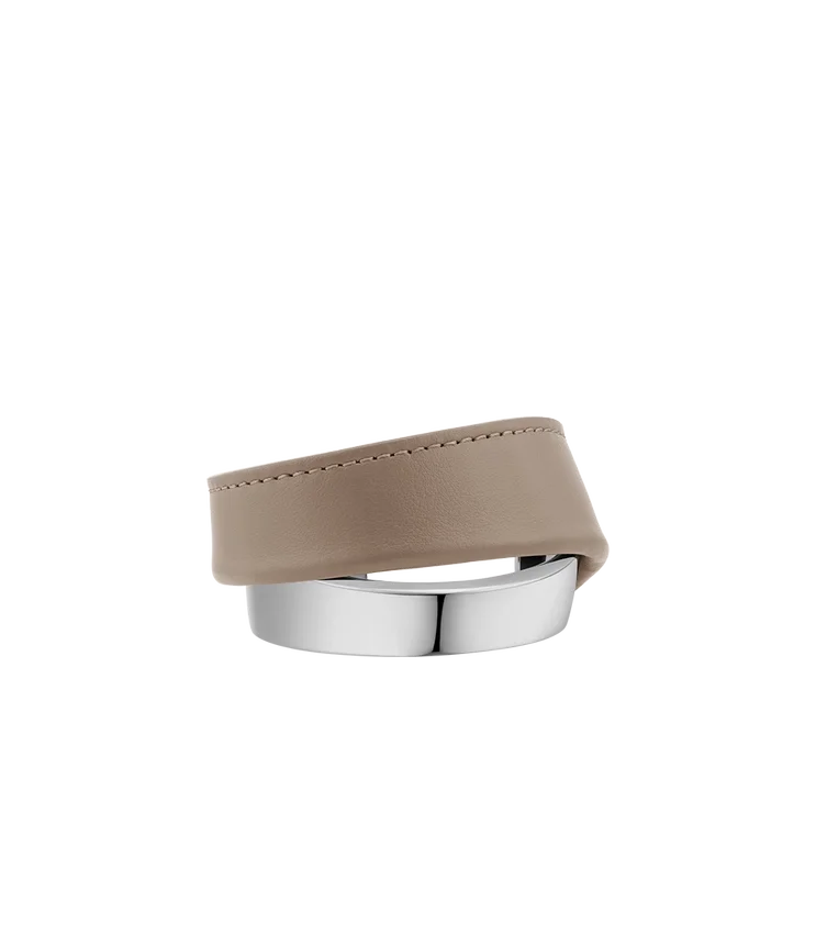 Pulsera Ormé Edition, plata rodiada con cuero color topo