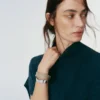Pulsera Ormé Edition, plata rodiada con cuero color topo